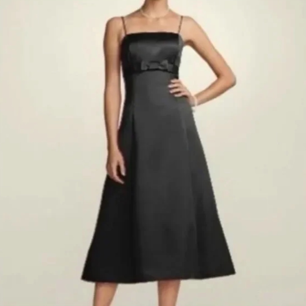 David's Bridal Women size 2 xs Black Midi Formal Dress Bow Detail Wedding Party